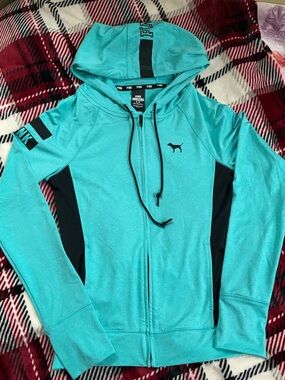 PINK Aqua Zip-Up Hoodie with Black Accents -Women's